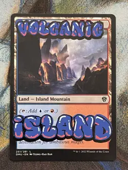 Volcanic Island Hand-Painted Alter - MTG Graffiti Blue Red Dual Land Art - Image 2