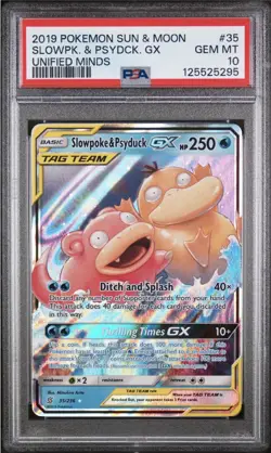 Pokemon TCG Slowpoke Psyduck GX Tag Team Card 35/236 Unified Minds PSA 10 - Image 1