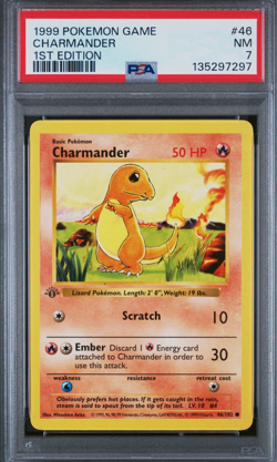 1999 POKEMON BASE SET 1ST EDITION #46 CHARMANDER PSA 7 - Image 1