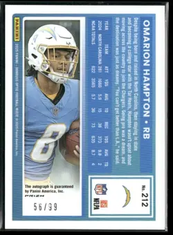 2025 Donruss Optic OMARION HAMPTON #212 Red Prizm Auto /99 - Image 2