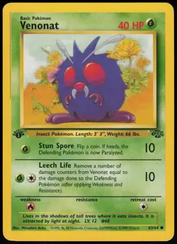Venonat 63/64 Jungle 1st Edition Common Pokemon Card - NM - Image 1