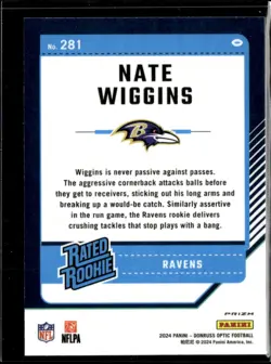 2024 Panini Donruss Optic Purple Shock Nate Wiggins Baltimore Ravens #281 - Image 2