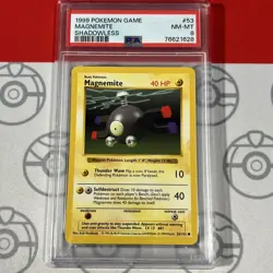 PSA 8 Shadowless Magnemite #53 1999 Pokemon Base Set Card 1628 - Image 1