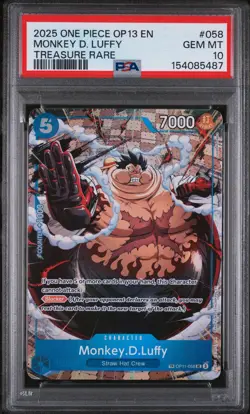 2025 ONE PIECE OP13-CARRYING ON HIS WILL TREASURE RARE MONKEY D. LUFFY PSA 10 - Image 1