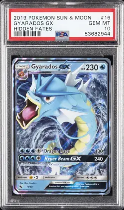 2019 POKEMON SUN & MOON HIDDEN FATES #16 GYARADOS GX PSA 10 - Image 1