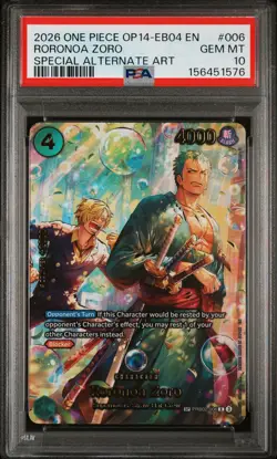 2026 ONE PIECE OP14-EB04-THE AZURE SEA'S SEVEN #006 RORONOA ZORO PSA 10 - Image 1