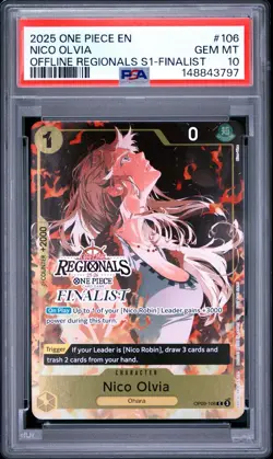 2025 ONE PIECE OFFLINE REGIONALS PACK 2025 SEASON 1 FINALIST NICO OLVIA PSA 10 - Image 1