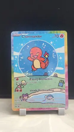 Pokemon Sparkle Holo Rainbow Boarder Cute Anime Charmander Card - Image 1