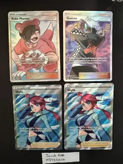 Pokemon Trainer Lot (4 Cards) Poke maniac 236 Guzma SV84 Skyla 72 - Image 1