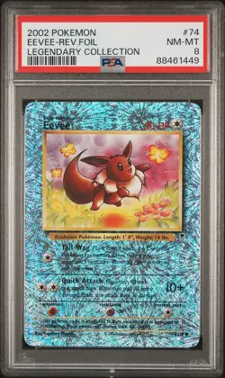 Eevee Reverse Holo Foil - Legendary Collection 2002 Pokemon Card - PSA 8 NM MINT - Image 1