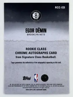 Egor Demin 2025-26 Topps Signature Class Orange Auto RC /50 #RCC-ED NBA Card - Image 2