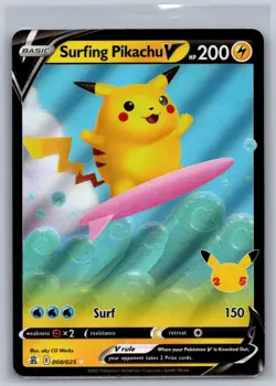 Surfing Pikachu V 008/025 Holo V Rare Celebrations Pokemon Near Mint - Image 1