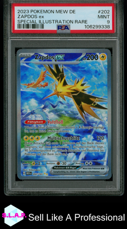 ZAPDOS EX SPECI4L ILLUSTRATION RARE POKEMON GERMAN MEW DE-151 2023 202 PSA 9 - Image 1