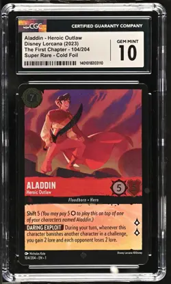 CGC 10 2023 Disney Lorcana the First Chapter Aladdin Heroic Outlaw FOIL PSA 104 - Image 1