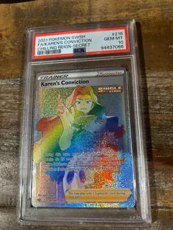 Pokemon 2021 Chilling Reign Secret FA Trainer KAREN'S CONVICTION #216 PSA 10 Gem - Image 1