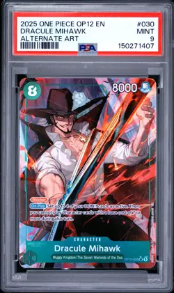 2025 Dracule Mihawk (Alternate Art) OP12-030 Legacy of the Master PSA 9 - Image 1