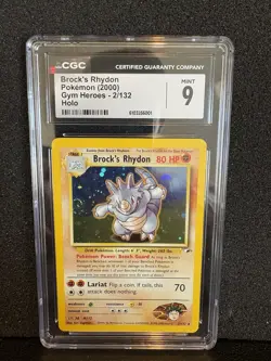 2000 Pokemon Gym Heroes Brock’s Rhydon Holo CGC 9 Mint (MT) Swirl 🌀 not PSA - Image 1