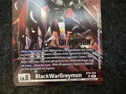Digimon Card BlackWarGreymon 3-On-3 Champion Foil BT8-070 New Awakening - Image 3