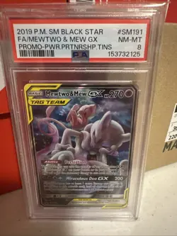 2019 POKEMON SM BLACK STAR PROMO #SM191 FULL ART/MEWTWO & MEW GX PSA 8 - Image 1