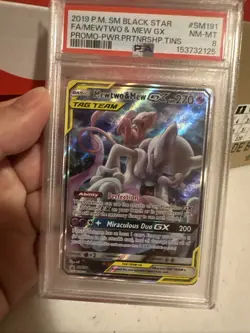 2019 POKEMON SM BLACK STAR PROMO #SM191 FULL ART/MEWTWO & MEW GX PSA 8 - Image 5