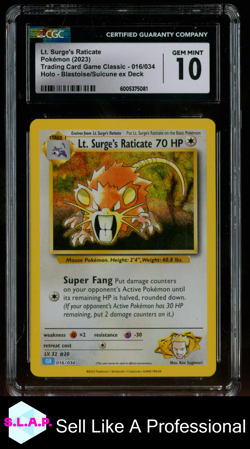 LT. SURGE'S RATICATE CL BLASTOISE &AMP; SUICUNE EX DECK HOLO 016POKEMON CGC 10 - Image 1