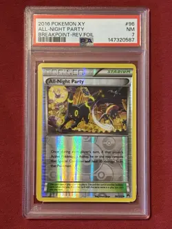 All-Night Party Reverse Holo 96/122 2016 XY Breakpoint Pokemon Card TCG PSA 7 - Image 1
