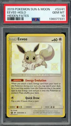 PSA 10 Eevee (Error - Border Bleed) Hidden Fates SV41/SV94 Holo Pokemon Card B13 - Image 1