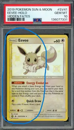 PSA 10 Eevee (Error - Border Bleed) Hidden Fates SV41/SV94 Holo Pokemon Card B13 - Image 3