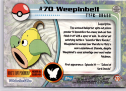 Pokemon 70 Weepinbell Topps Trading Card Blue Logo Non Holo - Image 2