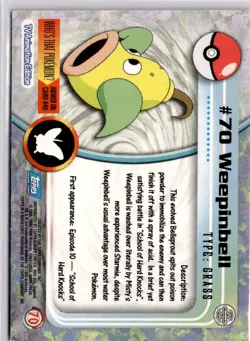 Pokemon 70 Weepinbell Topps Trading Card Blue Logo Non Holo - Image 4