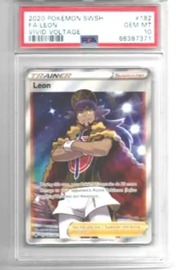 2020 POKEMON SWORD & SHIELD VIVID VOLTAGE #182 FA/LEON PSA 10 GEM MT FREE SHIP - Image 1