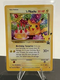 Pokemon Pikachu Birthday Surprise 24 Holo Card NM - Rare TCG Collectible - Image 1
