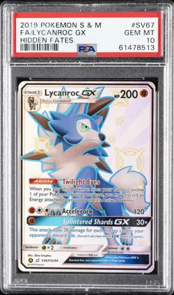 2019 POKEMON SUN & MOON HIDDEN FATES #SV67 FULL ART/LYCANROC GX PSA 10 - Image 1