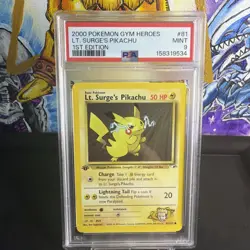 Pokemon 2000 Gym Heroes Lt. Surge's Pikachu 1st Edition #81/132 PSA 9 Mint - Image 1