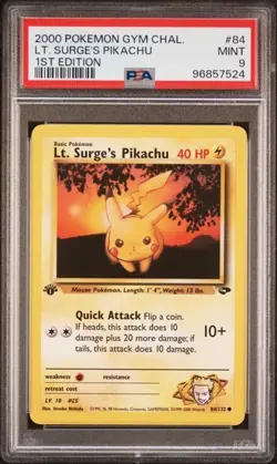 2000 POKEMON GYM CHALLENGE #84 LT. SURGE'S PIKACHU PSA 9 MINT 1ST EDITION - Image 1