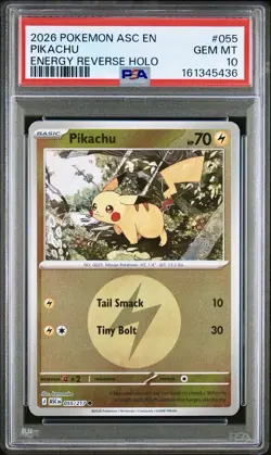 POKEMON ASC EN-ASCENDED HEROES ENERGY REVERSE HOLO #055 PIKACHU PSA 10 LOW POP ! - Image 1