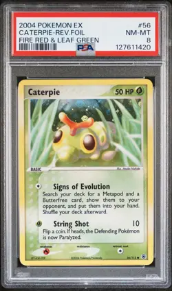 Pokemon Card Caterpie 56/112 Reverse Holo Foil Fire Red & Leaf Green PSA 8 NM-MT - Image 1
