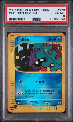 2002 POKEMON EXPEDITION #129 SHELLDER-REVERSE FOIL PSA 6 - Image 1