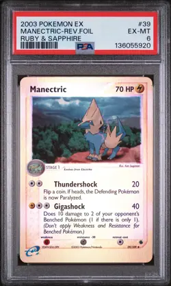 2003 POKEMON EX RUBY & SAPPHIRE #39 MANECTRIC-REVERSE FOIL PSA 6 - Image 1
