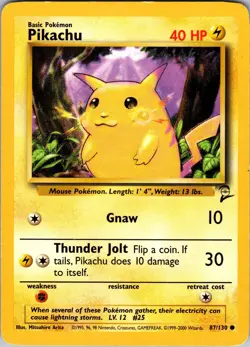 Pikachu 87/130 Common Base Set 2 Pokemon Moderately Played - Image 1