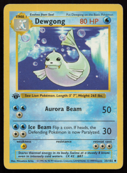 Dewgong 25/102 1st Edition- Shadowless-Base Set- Pokemon Card- 1999- WOTC - MP - Image 1