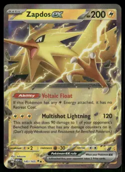 2023 Zapdos ex 145/165 Double Rare Holo NM SV: Scarlet & Violet 151 Pokemon - Image 1