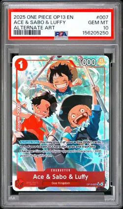 2025 One Piece OP13 Ace Sabo Luffy Alternate Art #007 PSA 10 GEM MINT - Image 1