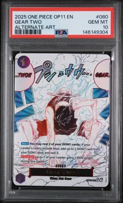 2025 ONE PIECE OP11-A FIST OF DIVINE SPEED ALTERNATE ART #080 GEAR TWO PSA 10 - Image 1