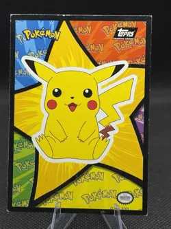 1999 Topps Sticker Pokemon Pikachu sitting puzzle piece blue logo vintage tcg - Image 1