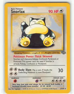 Snorlax 27/64 Rare Jungle Pokemon Unlimited LP Sugimori - Image 1