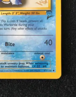 Pokemon TCG Wartortle Gold W Stamp 63/130 Base Set 2 MP Condition WOTC 2000 - Image 5