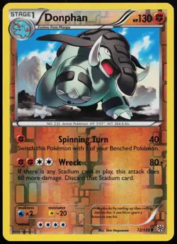 Donphan 72/135 Uncommon Plasma Storm Pokemon Reverse Holo Moderately Played - Image 1