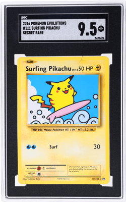 2016 Pokemon XY Evolutions Surfing Pikachu Secret Rare #111 SGC 9.5 - Image 1