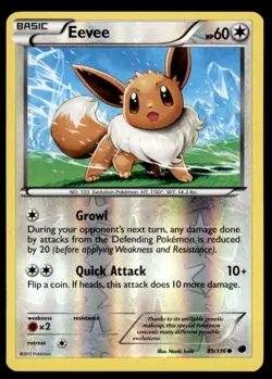 Eevee 89/116 Common Plasma Freeze Pokemon Reverse Holo Near Mint - Image 1